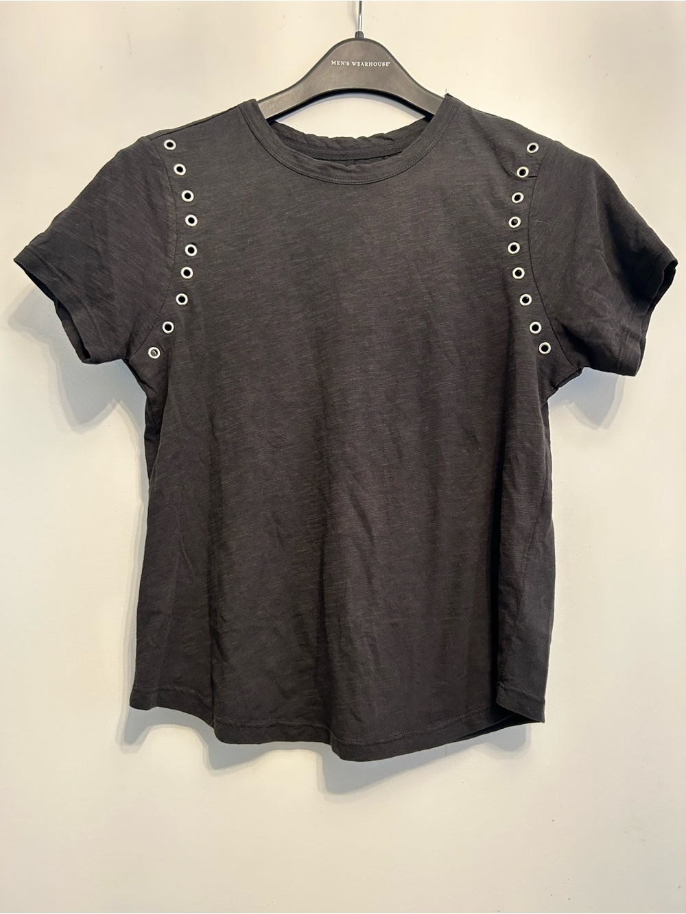 Pilcro Black Short Sleeve Tee with Silver Eyelet Trim